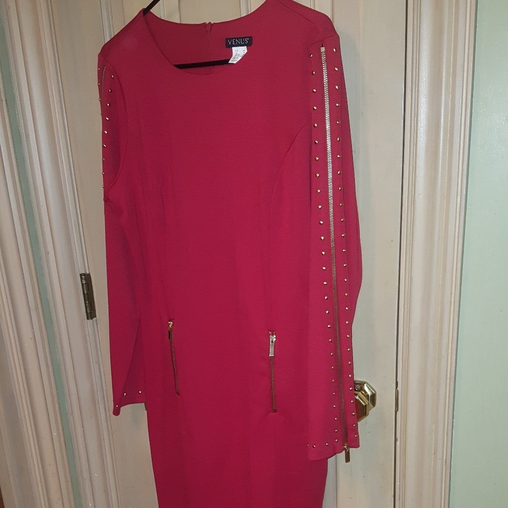 Misses sz 12 red dress with gold embellishments - Picture 1 of 5